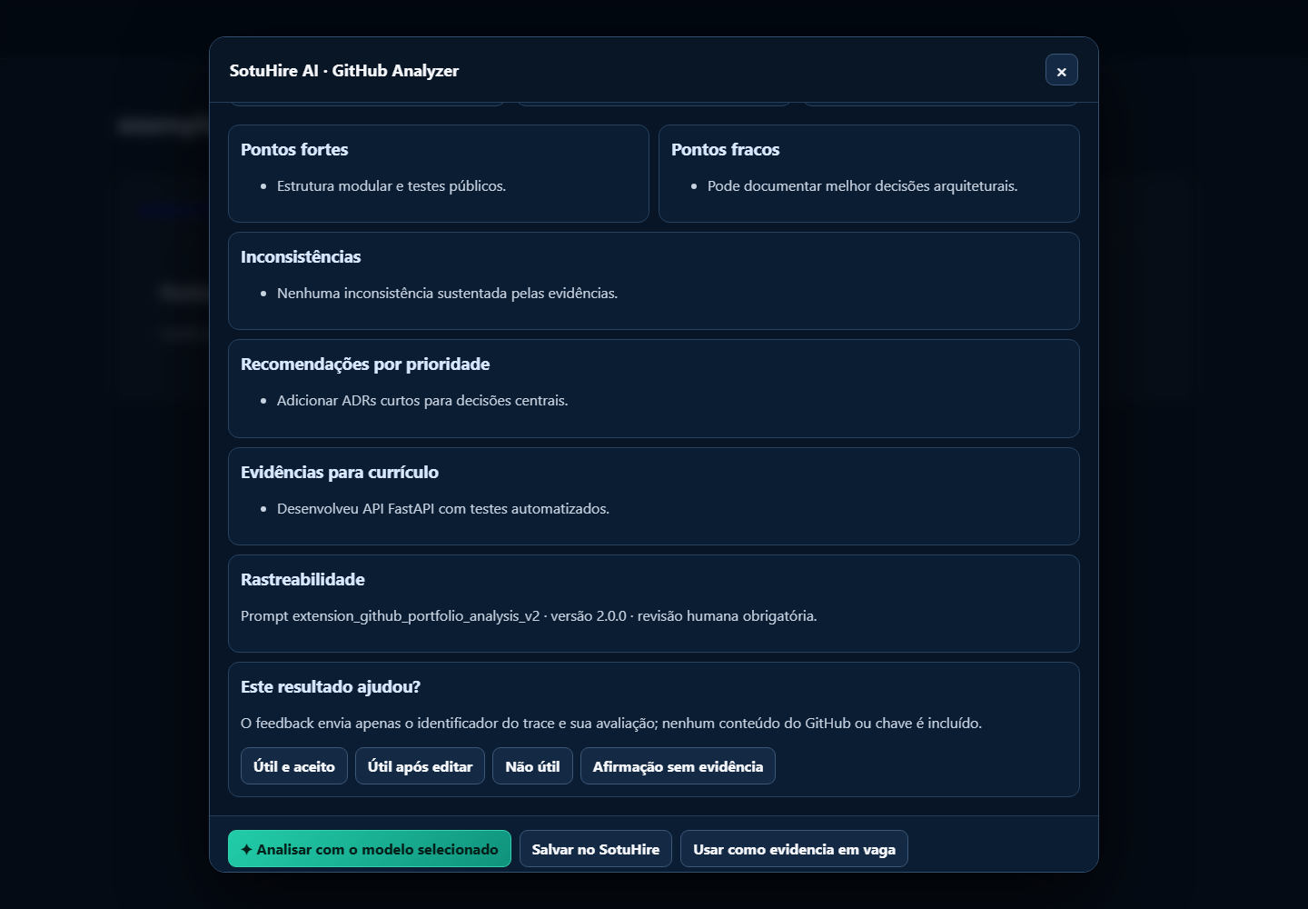 Feedback seguro na análise GitHub