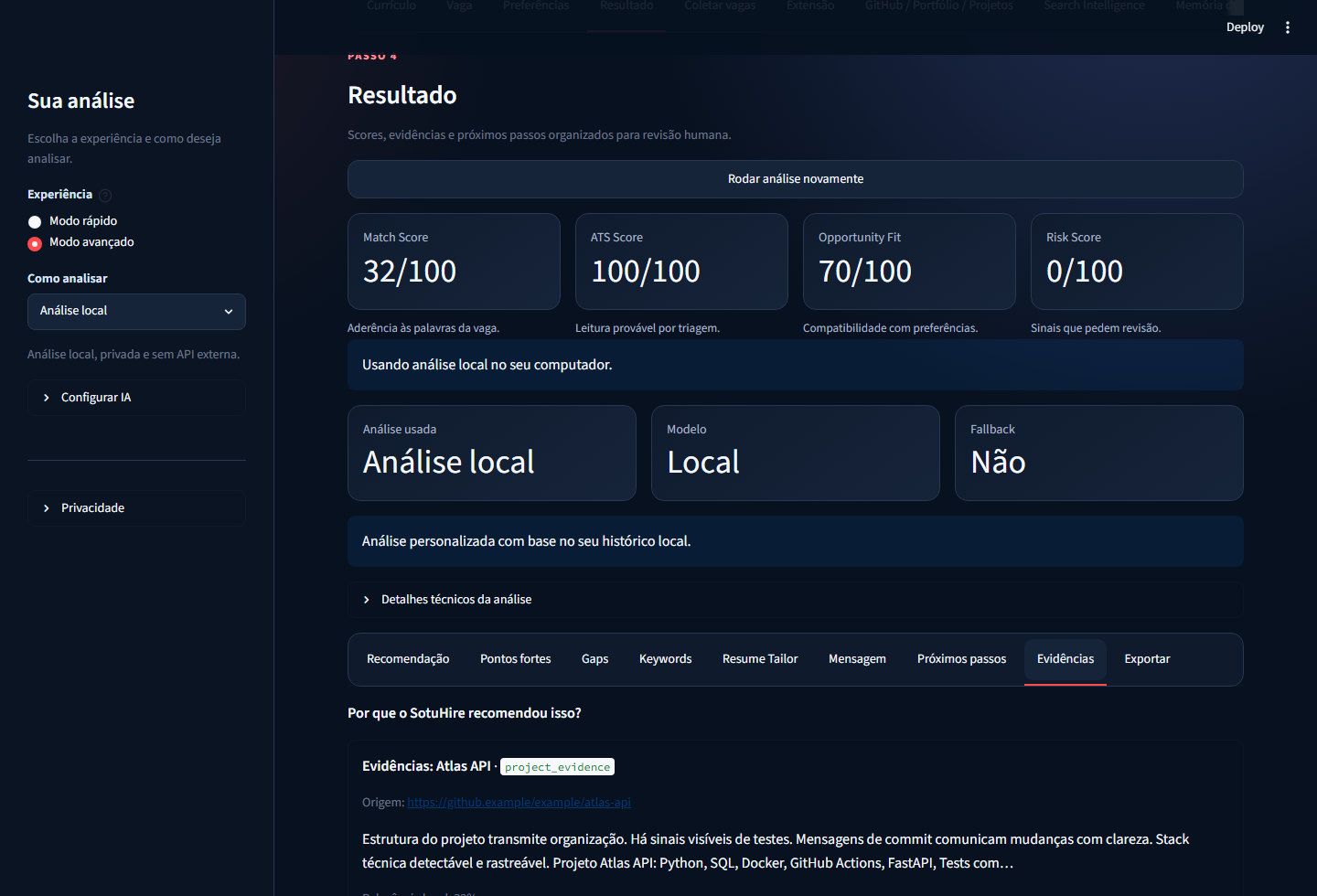 Feedback de evidência