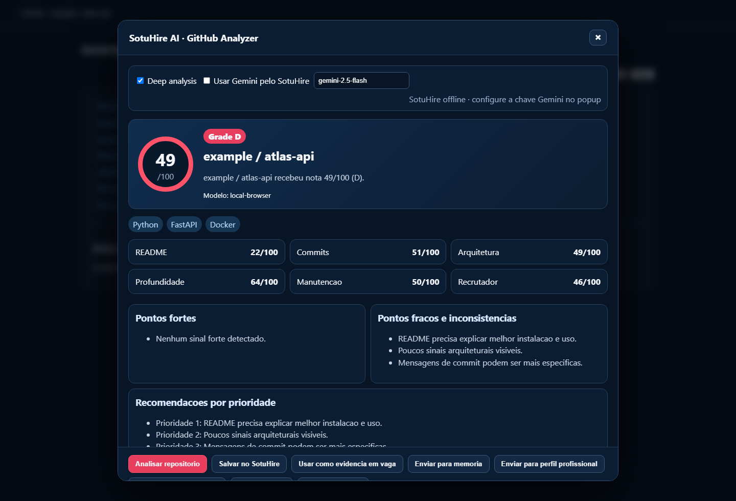 Modal da extensão