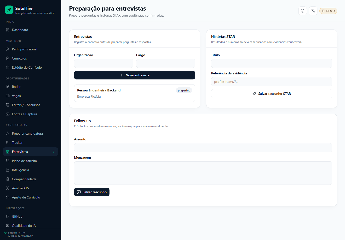 Fluxos de entrevista fictícios